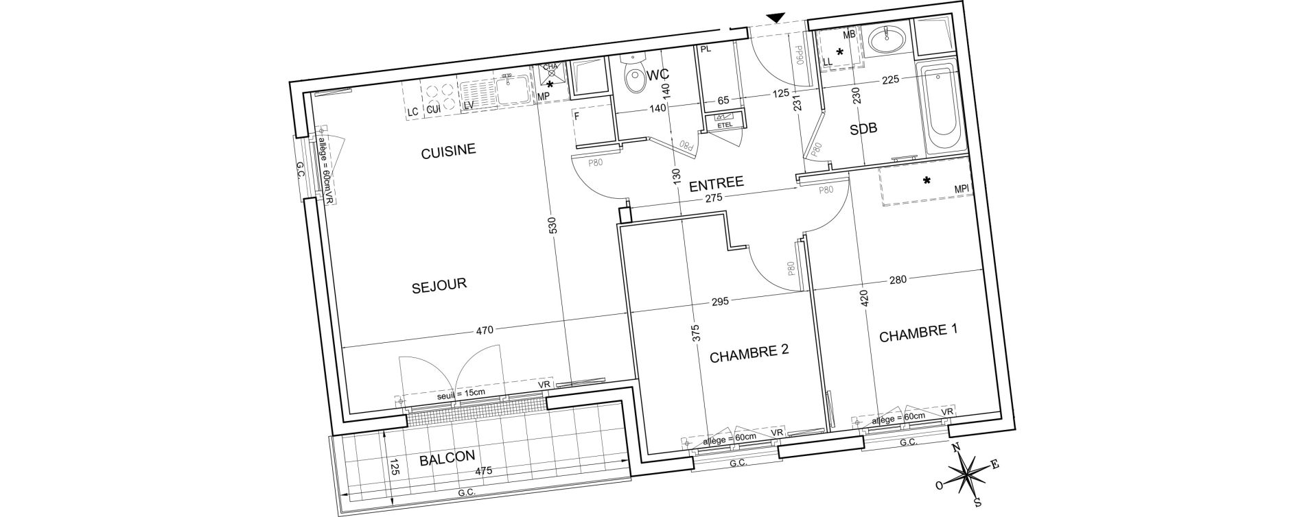 Appartement T3 de 60,93 m2 &agrave; Montlh&eacute;ry Centre