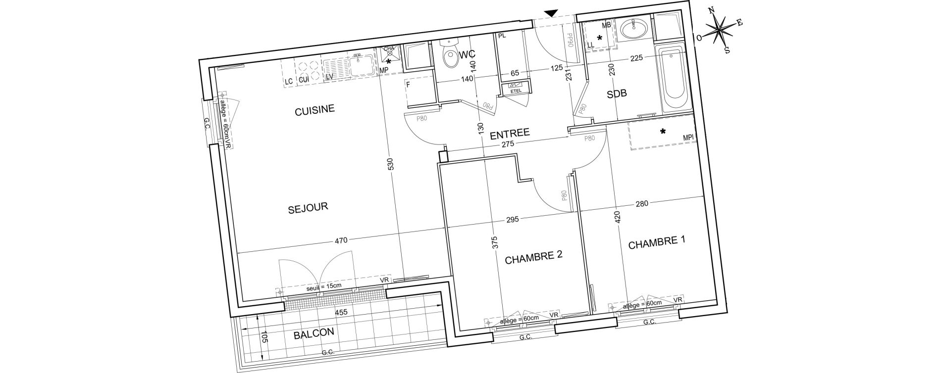 Appartement T3 de 60,93 m2 &agrave; Montlh&eacute;ry Centre