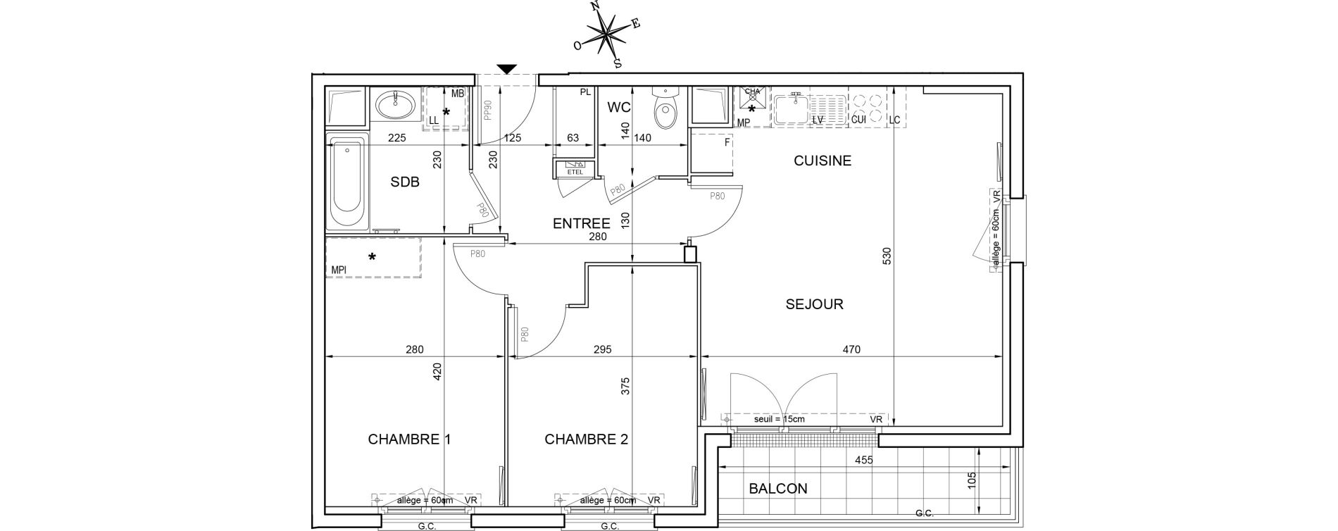Appartement T3 de 60,76 m2 &agrave; Montlh&eacute;ry Centre