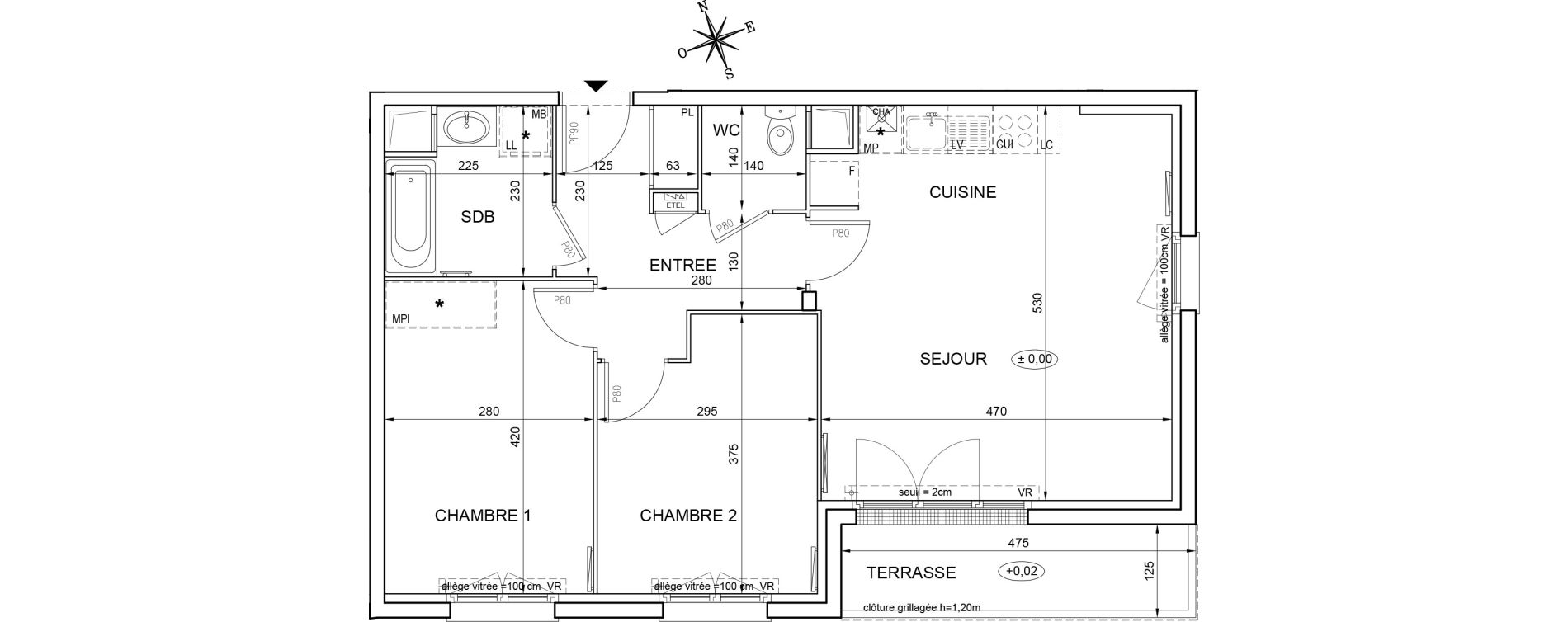 Appartement T3 de 60,76 m2 &agrave; Montlh&eacute;ry Centre