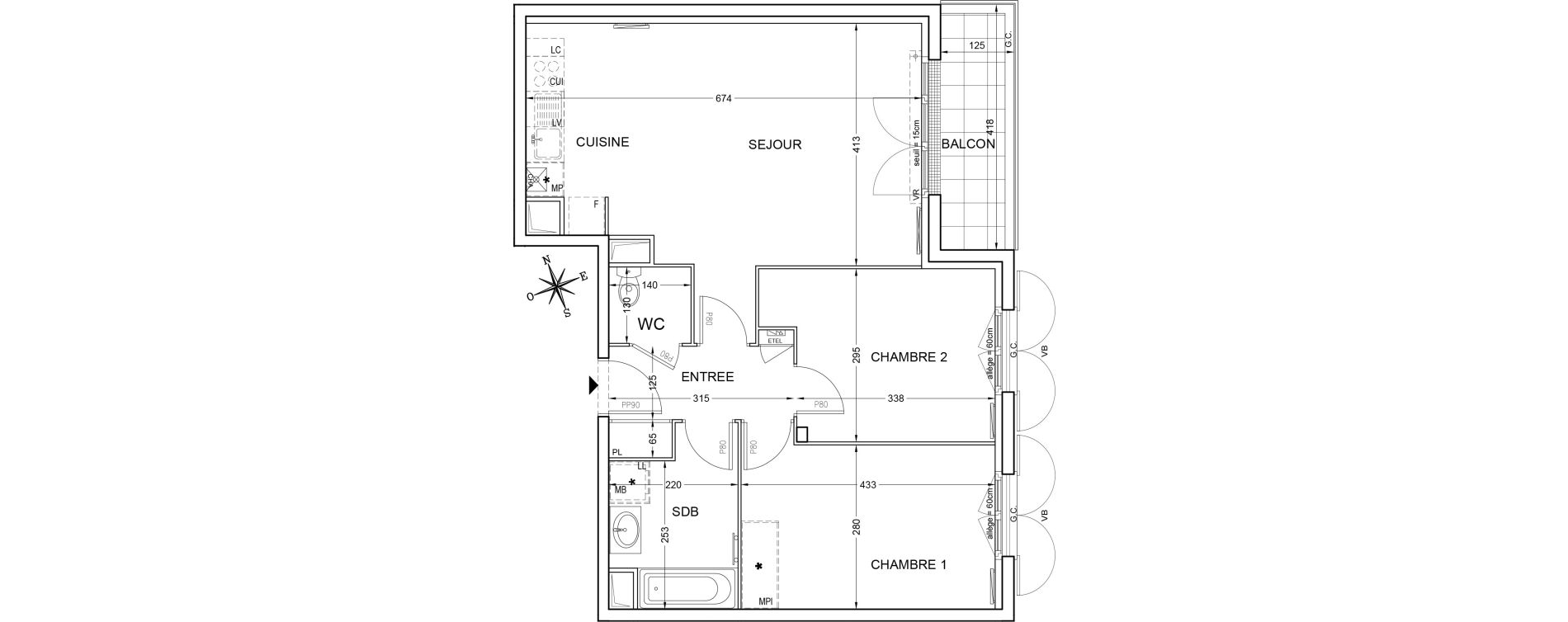 Appartement T3 de 63,42 m2 &agrave; Montlh&eacute;ry Centre