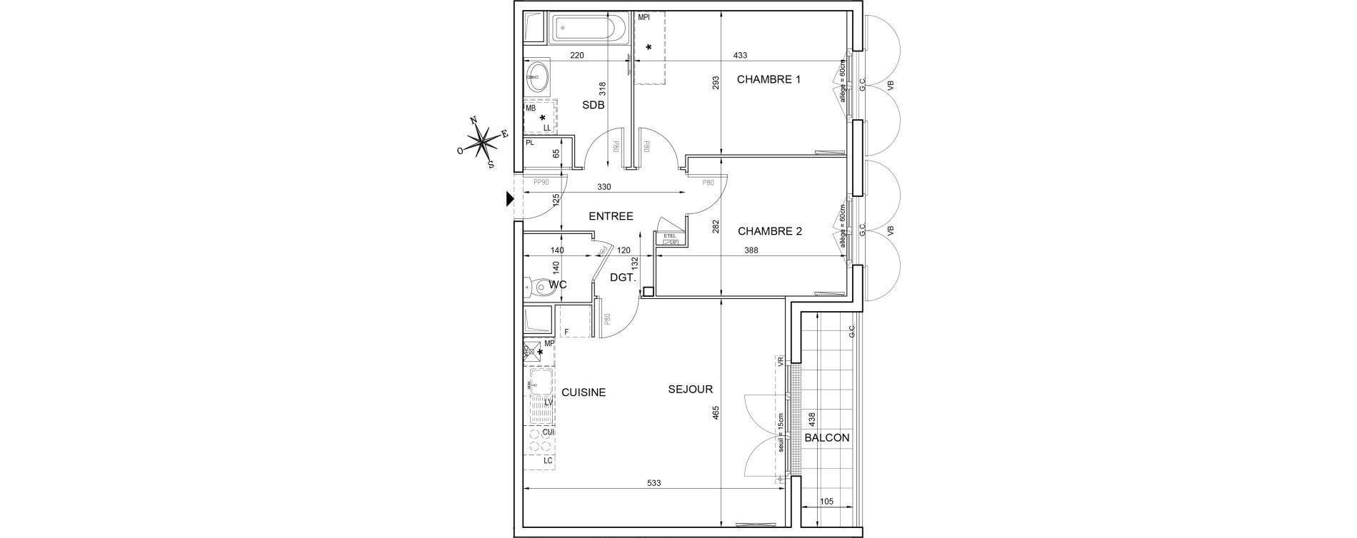 Appartement T3 de 61,03 m2 &agrave; Montlh&eacute;ry Centre