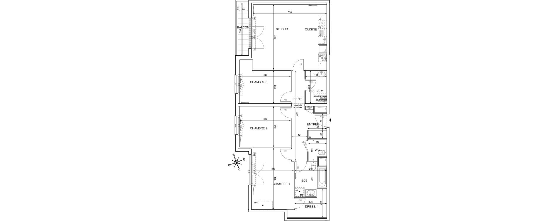 Appartement T4 de 90,62 m2 &agrave; Montlh&eacute;ry Centre