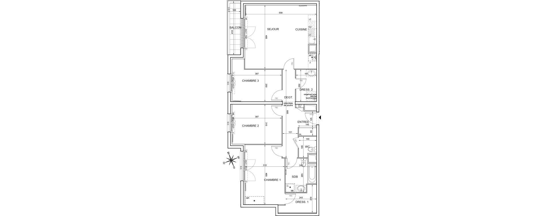Appartement T4 de 90,62 m2 &agrave; Montlh&eacute;ry Centre