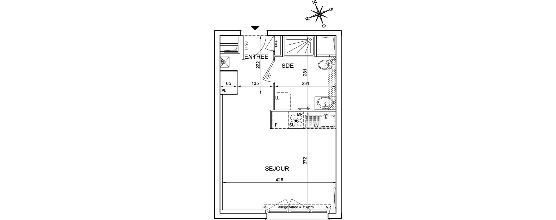 Appartement T1 de 26,51 m2 &agrave; Montlh&eacute;ry Centre