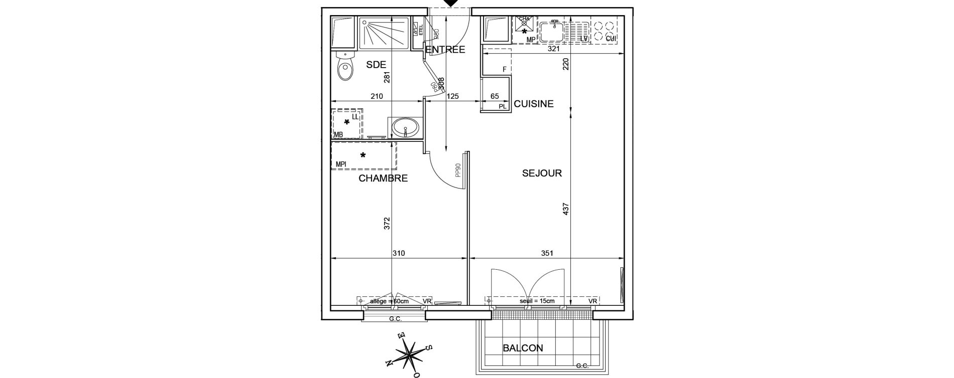 Appartement T2 de 42,01 m2 &agrave; Montlh&eacute;ry Centre