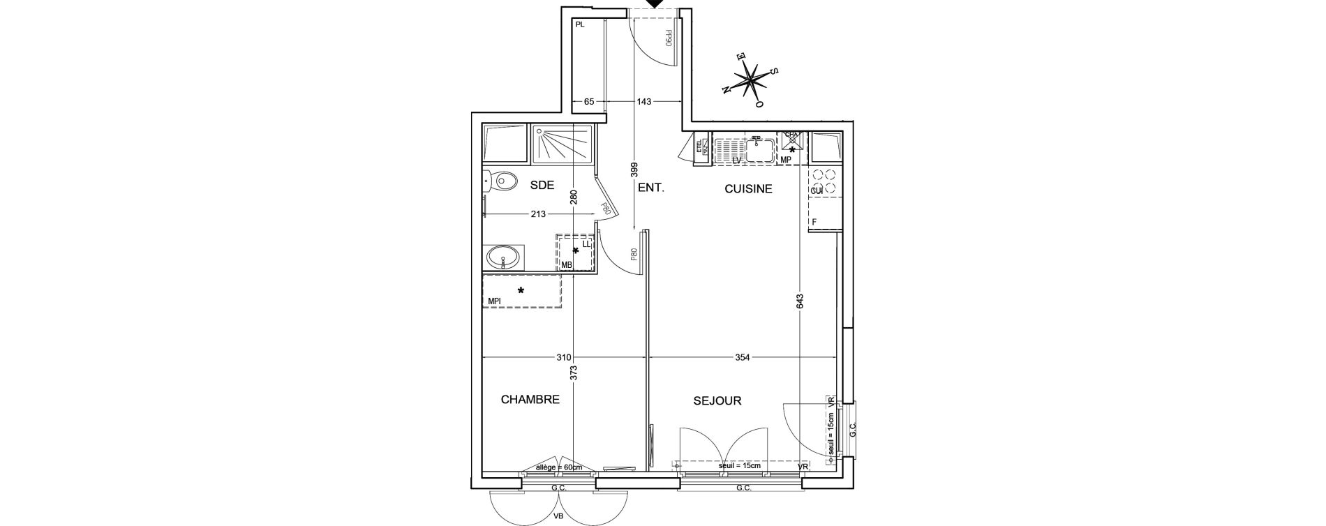 Appartement T2 de 45,85 m2 &agrave; Montlh&eacute;ry Centre
