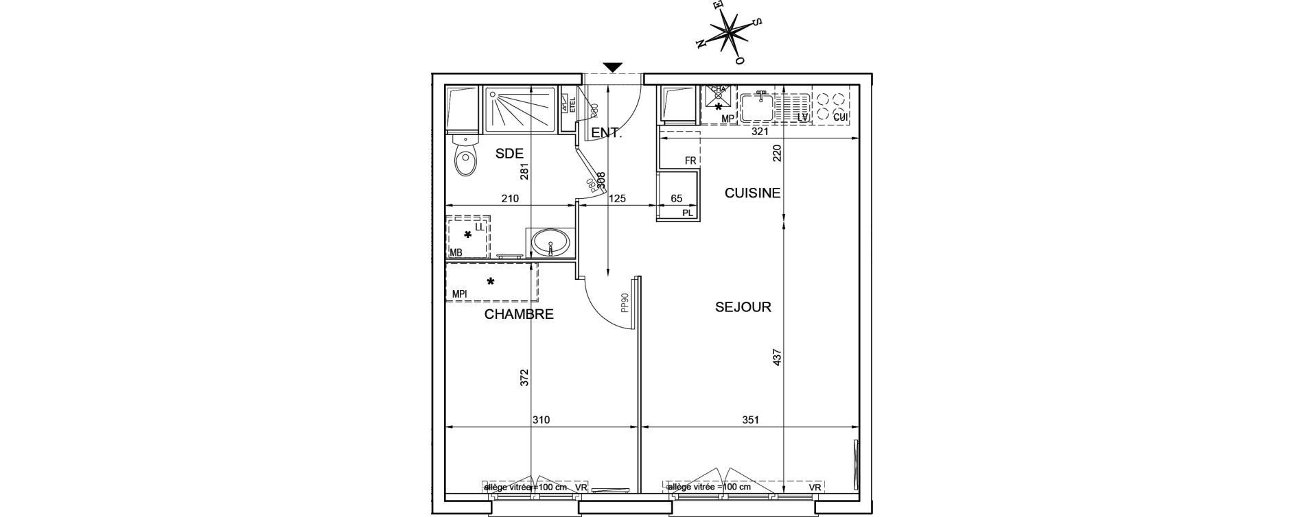 Appartement T2 de 42,01 m2 &agrave; Montlh&eacute;ry Centre