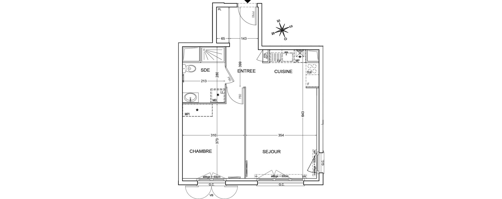 Appartement T2 de 45,85 m2 &agrave; Montlh&eacute;ry Centre