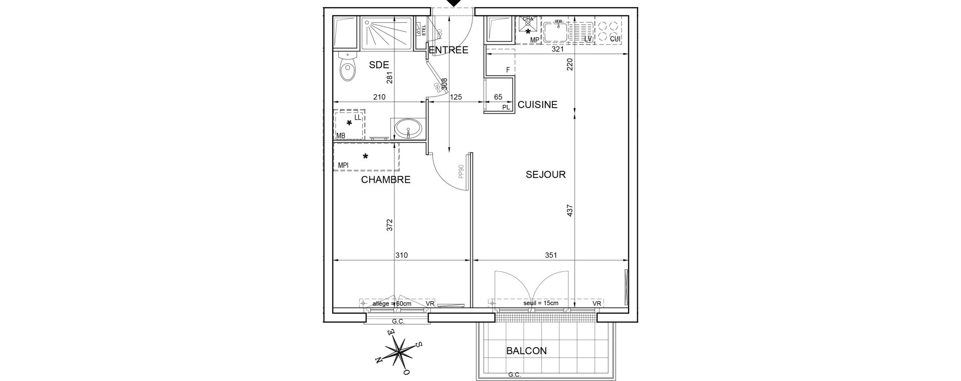 Appartement T2 de 42,01 m2 &agrave; Montlh&eacute;ry Centre