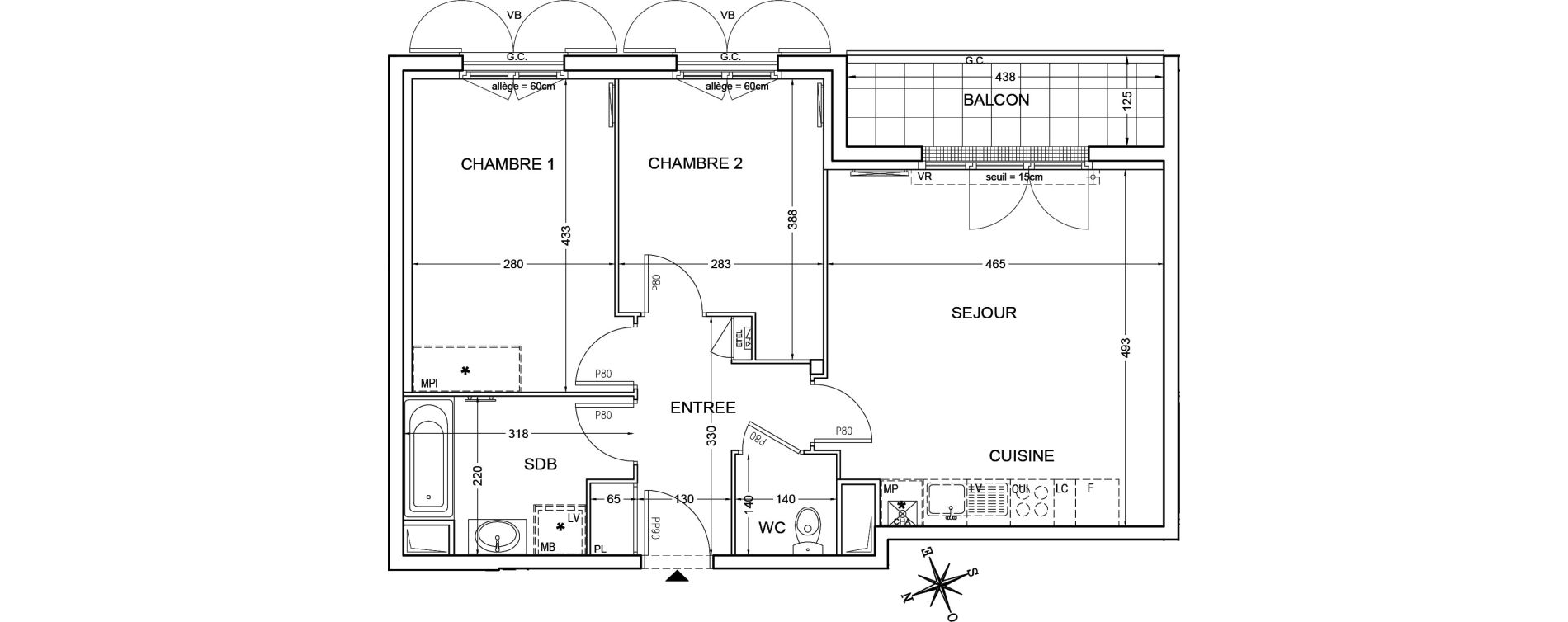 Appartement T3 de 58,83 m2 &agrave; Montlh&eacute;ry Centre