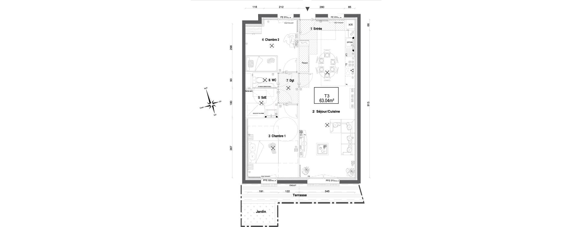 Appartement T3 de 63,04 m2 &agrave; Morangis Croix boisseli&egrave;re - bl&eacute;s d'or