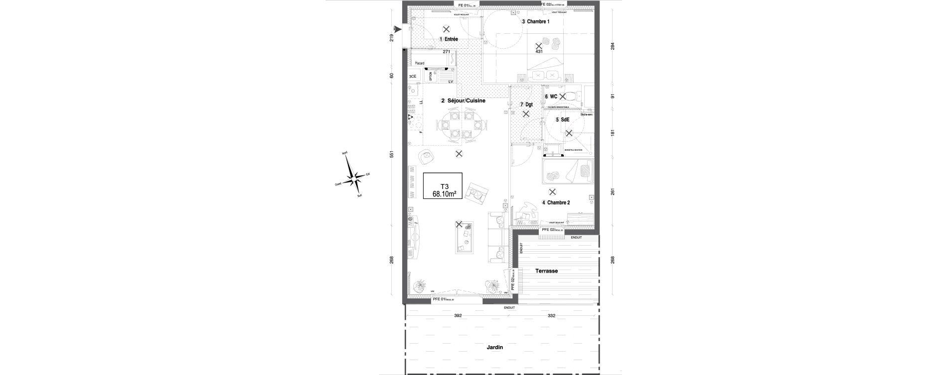 Appartement T3 de 68,10 m2 &agrave; Morangis Croix boisseli&egrave;re - bl&eacute;s d'or