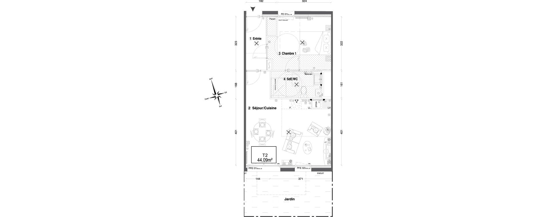 Appartement T2 de 44,09 m2 &agrave; Morangis Croix boisseli&egrave;re - bl&eacute;s d'or