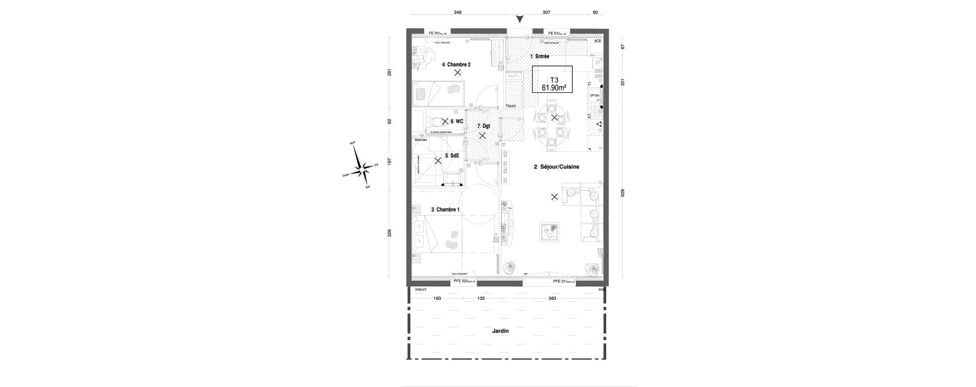 Appartement T3 de 61,90 m2 &agrave; Morangis Croix boisseli&egrave;re - bl&eacute;s d'or
