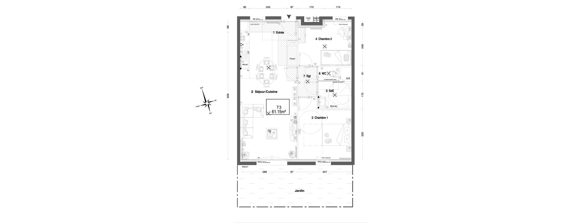 Appartement T3 de 61,15 m2 &agrave; Morangis Croix boisseli&egrave;re - bl&eacute;s d'or