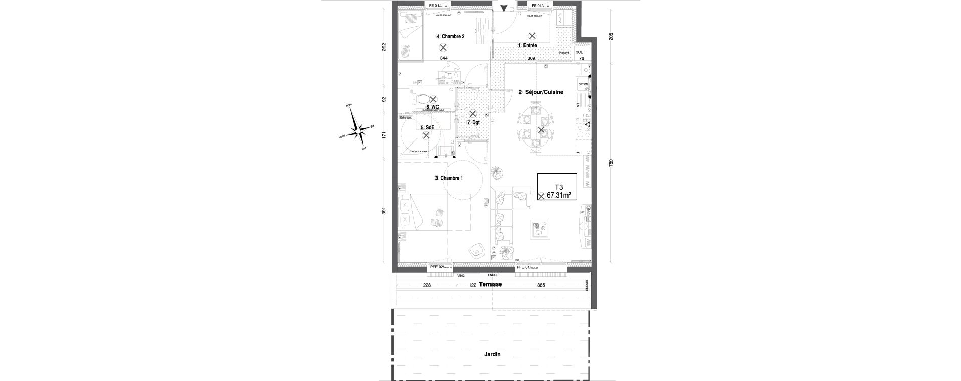 Appartement T3 de 67,31 m2 &agrave; Morangis Croix boisseli&egrave;re - bl&eacute;s d'or