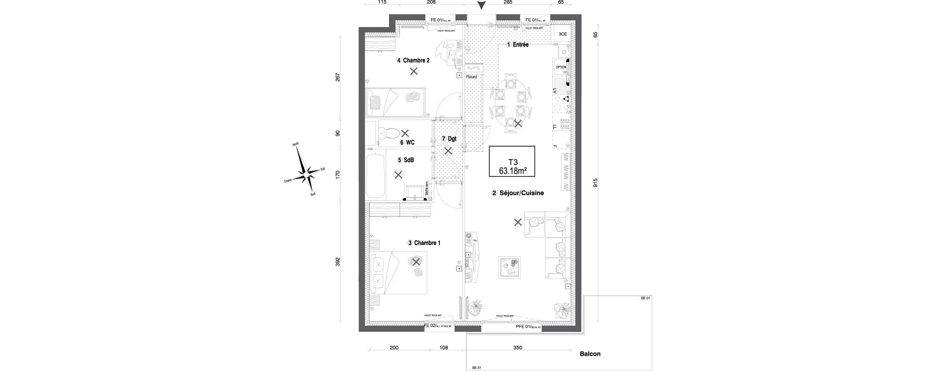 Appartement T3 de 63,18 m2 &agrave; Morangis Croix boisseli&egrave;re - bl&eacute;s d'or