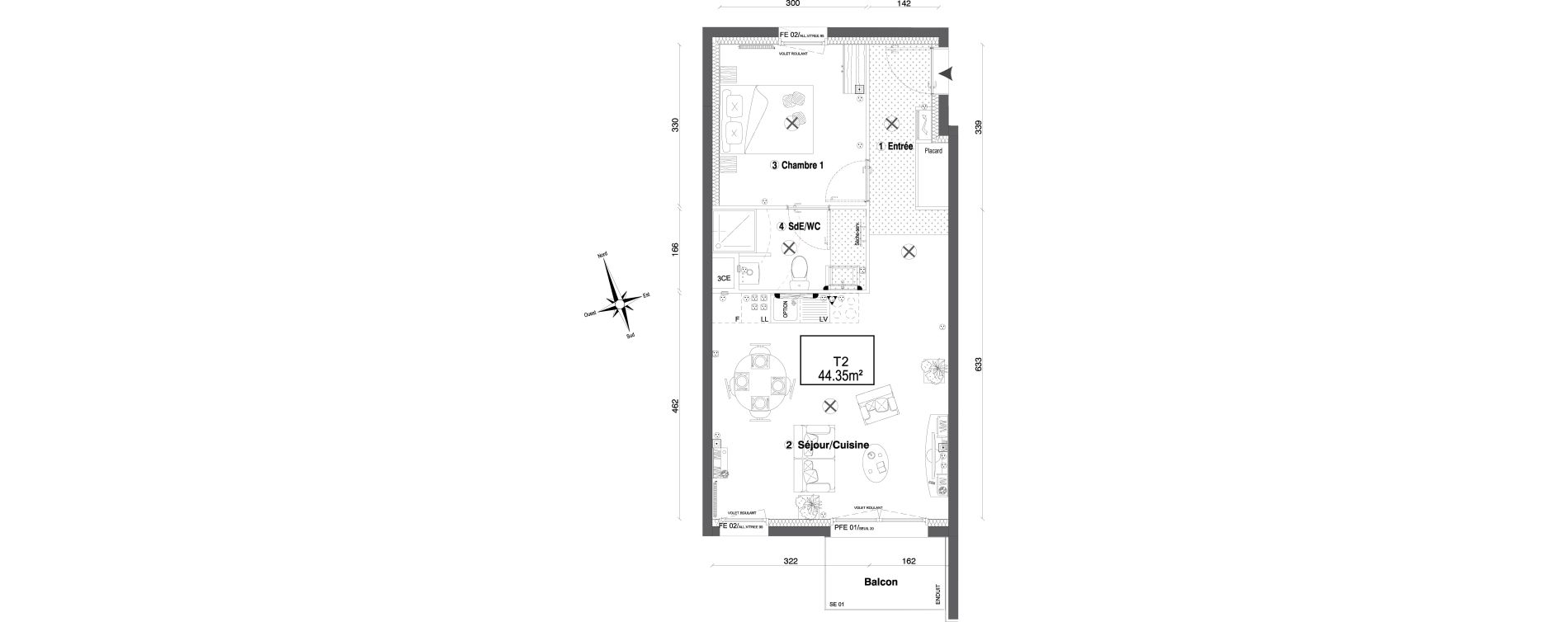 Appartement T2 de 44,35 m2 &agrave; Morangis Croix boisseli&egrave;re - bl&eacute;s d'or