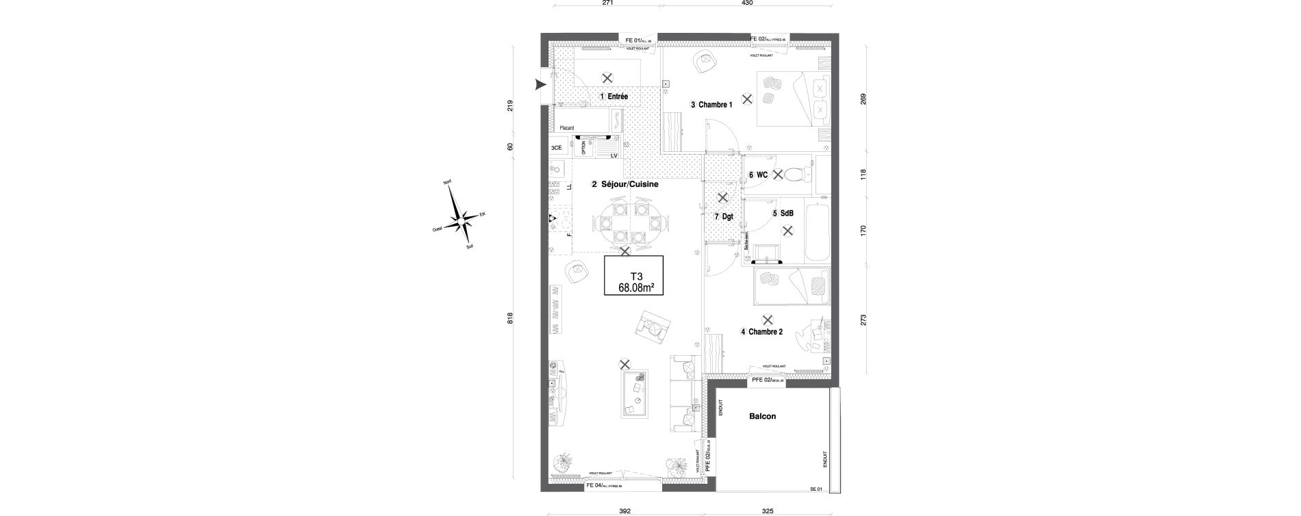 Appartement T3 de 68,08 m2 &agrave; Morangis Croix boisseli&egrave;re - bl&eacute;s d'or