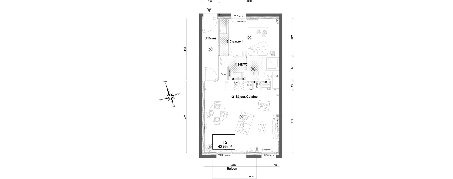 Appartement T2 de 43,55 m2 &agrave; Morangis Croix boisseli&egrave;re - bl&eacute;s d'or