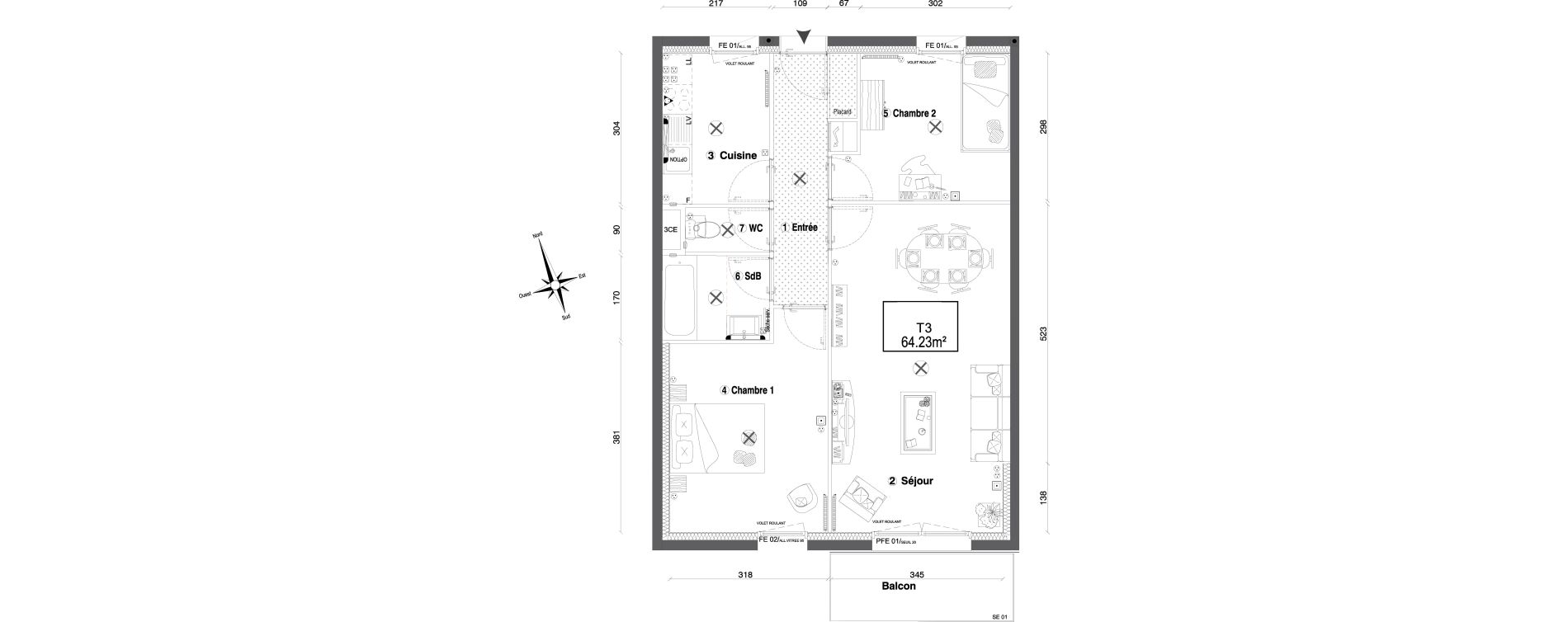 Appartement T3 de 64,23 m2 &agrave; Morangis Croix boisseli&egrave;re - bl&eacute;s d'or
