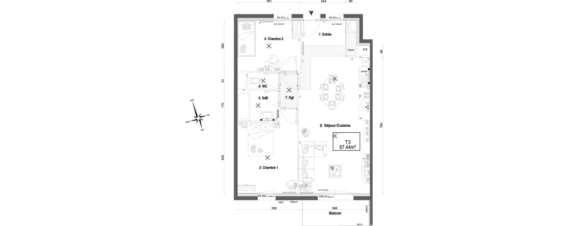 Appartement T3 de 67,44 m2 &agrave; Morangis Croix boisseli&egrave;re - bl&eacute;s d'or