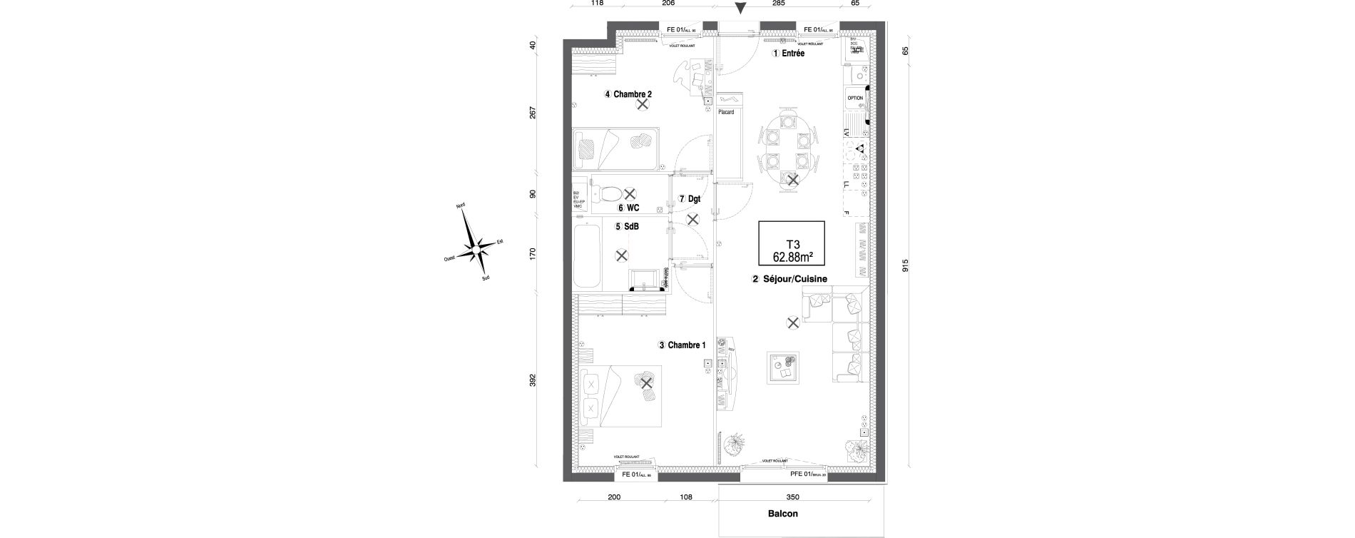 Appartement T3 de 62,88 m2 &agrave; Morangis Croix boisseli&egrave;re - bl&eacute;s d'or