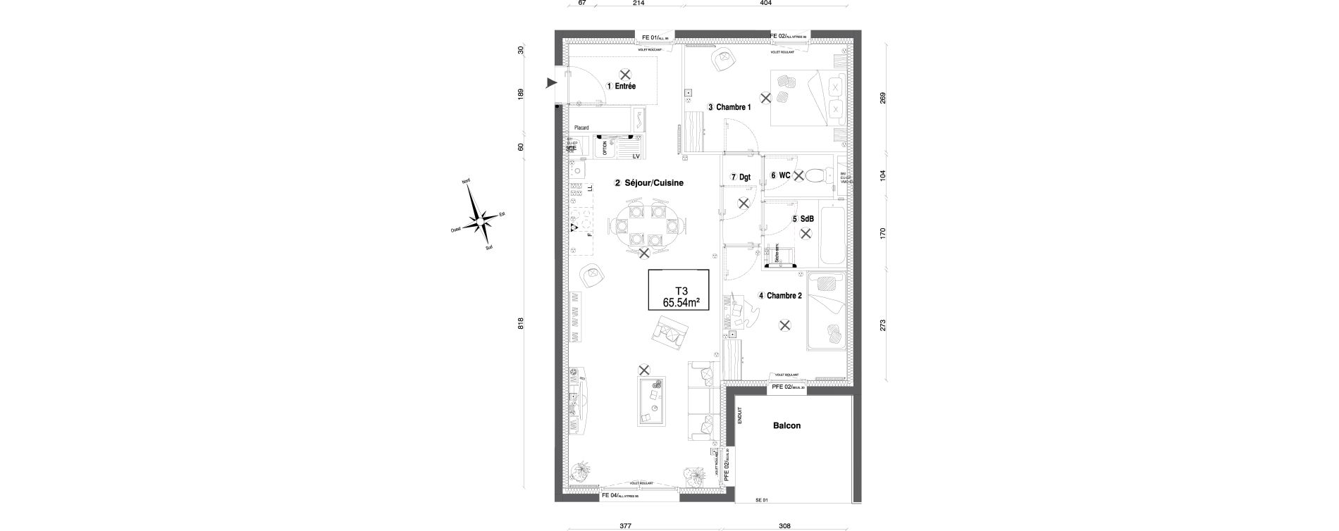 Appartement T3 de 65,54 m2 &agrave; Morangis Croix boisseli&egrave;re - bl&eacute;s d'or