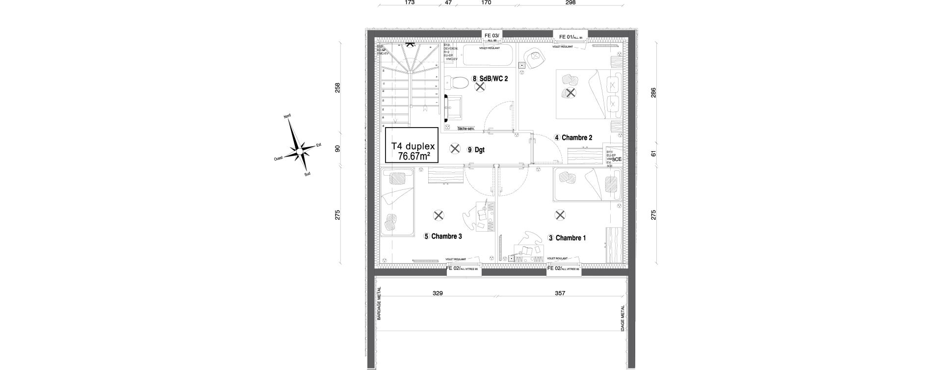 Duplex T4 de 76,67 m2 &agrave; Morangis Croix boisseli&egrave;re - bl&eacute;s d'or