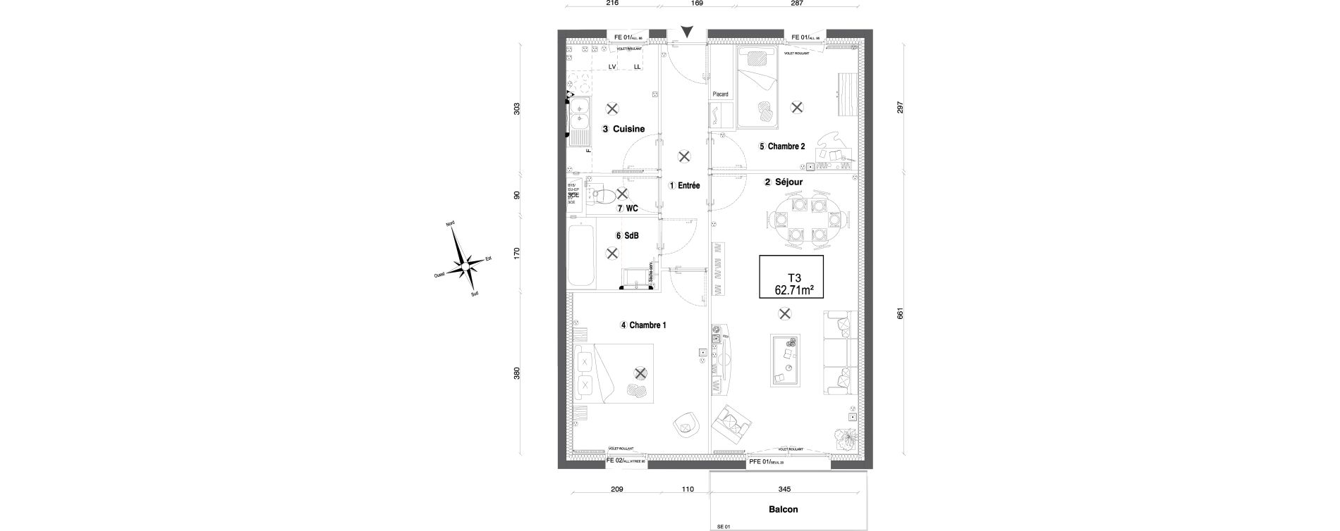 Appartement T3 de 62,71 m2 &agrave; Morangis Croix boisseli&egrave;re - bl&eacute;s d'or