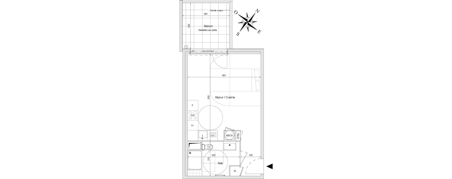 Appartement T1 de 33,04 m2 &agrave; Morangis Centre