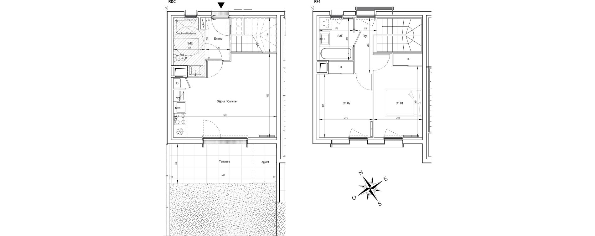 Duplex T3 de 55,49 m2 &agrave; Ormoy Centre