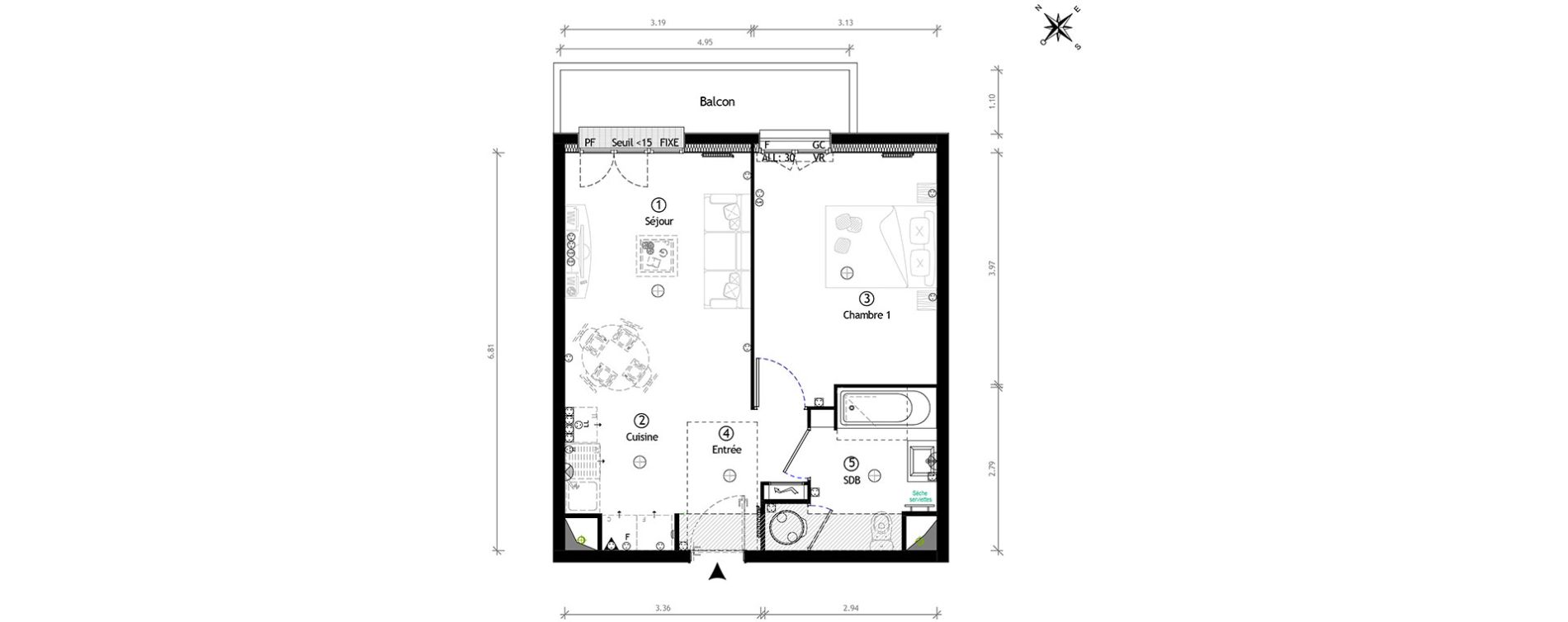 Appartement T2 de 41,75 m2 &agrave; Ormoy Centre