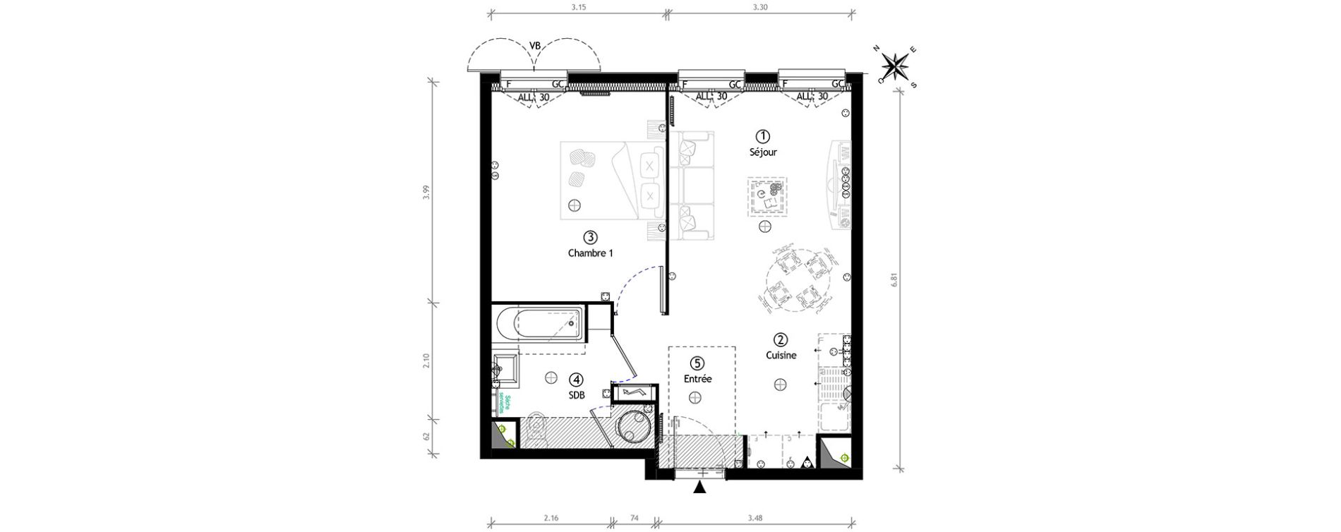 Appartement T2 de 41,25 m2 à Ormoy Centre