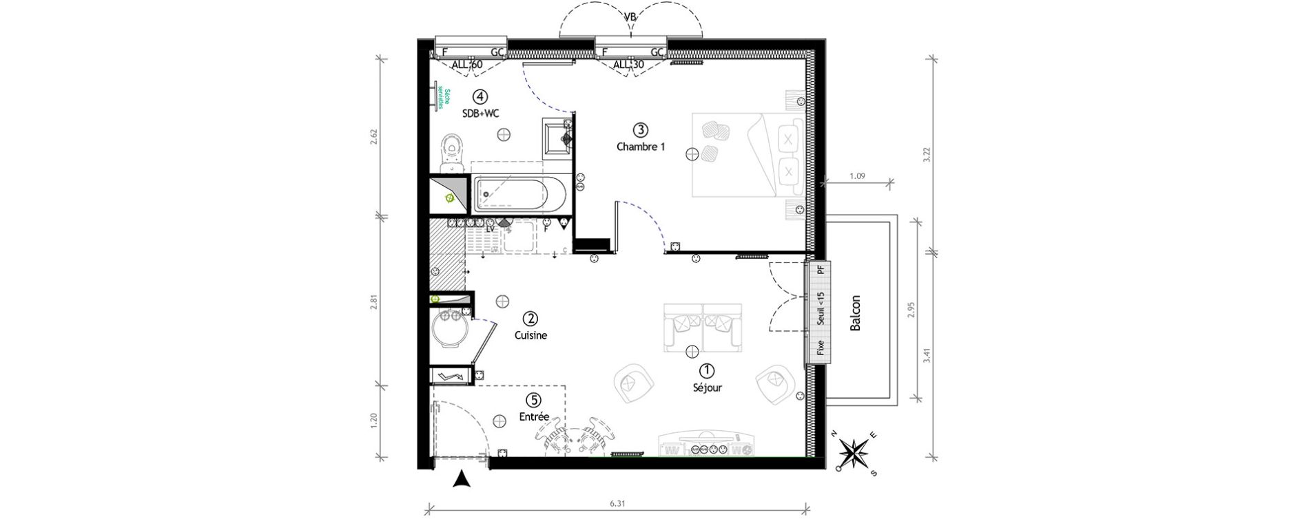 Appartement T2 de 40,90 m2 &agrave; Ormoy Centre