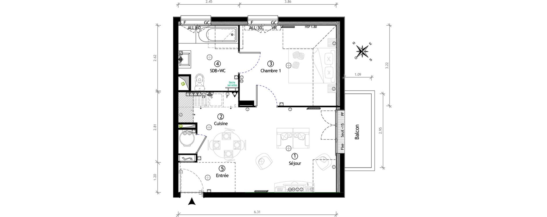 Appartement T2 de 41,05 m2 &agrave; Ormoy Centre