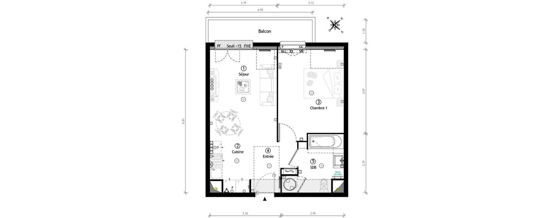 Appartement T2 de 41,75 m2 &agrave; Ormoy Centre