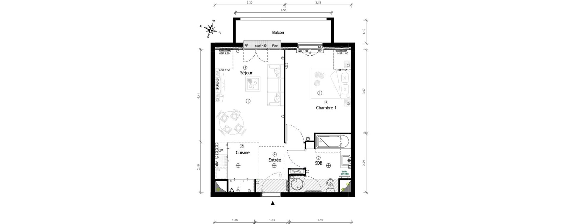 Appartement T2 de 42,80 m2 &agrave; Ormoy Centre