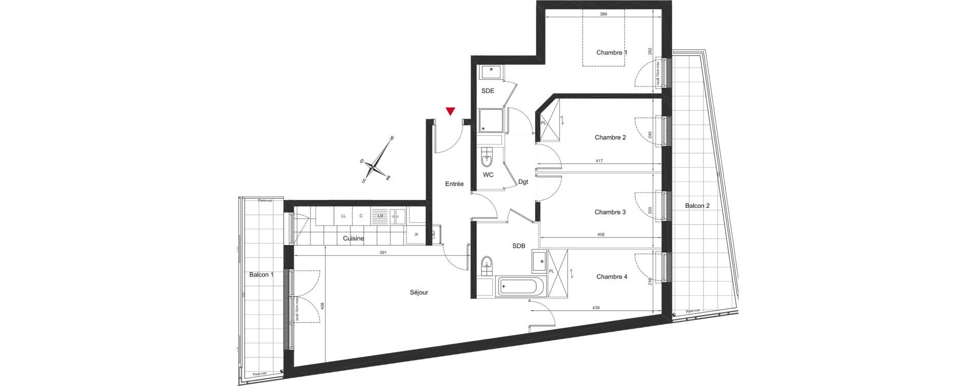 Appartement T5 de 90,72 m2 &agrave; Orsay Le guichet