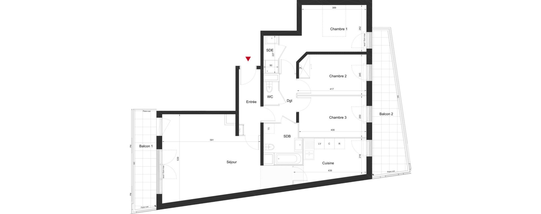 Appartement T4 de 90,72 m2 &agrave; Orsay Le guichet