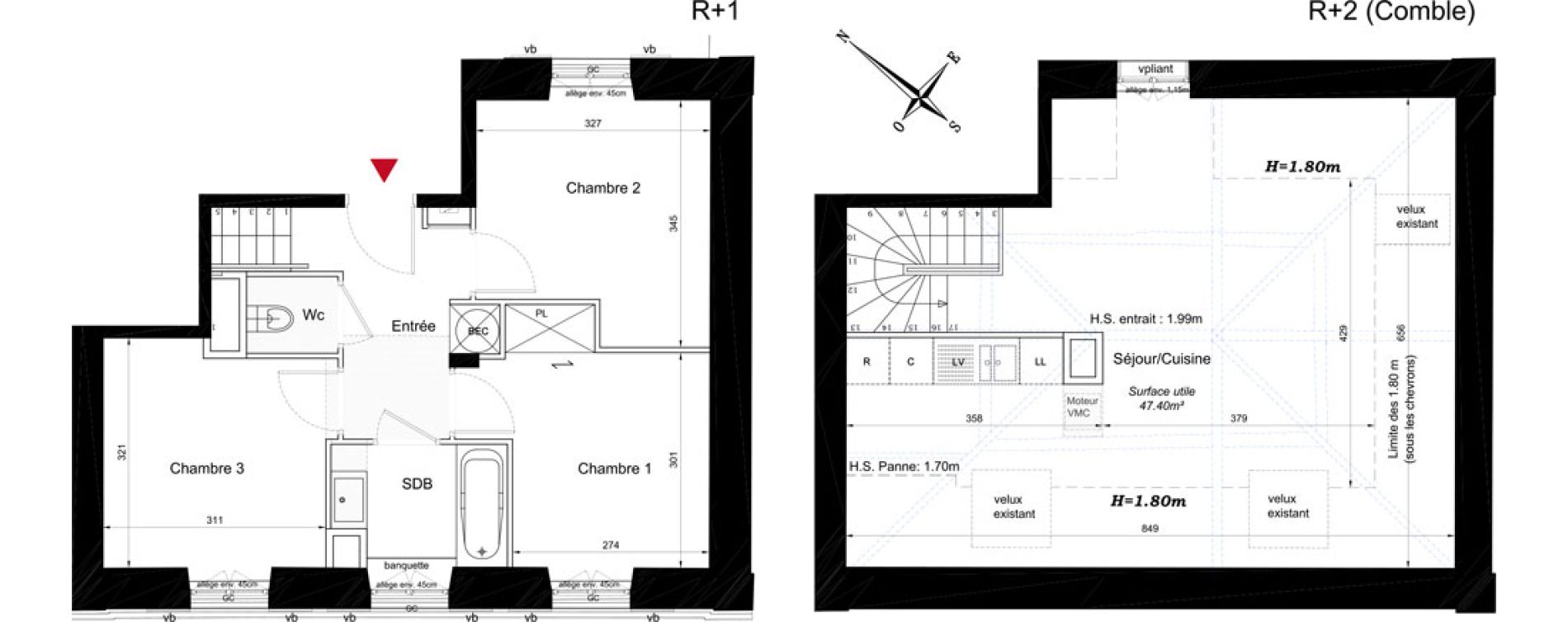 Duplex T4 de 68,50 m2 &agrave; Orsay Le guichet