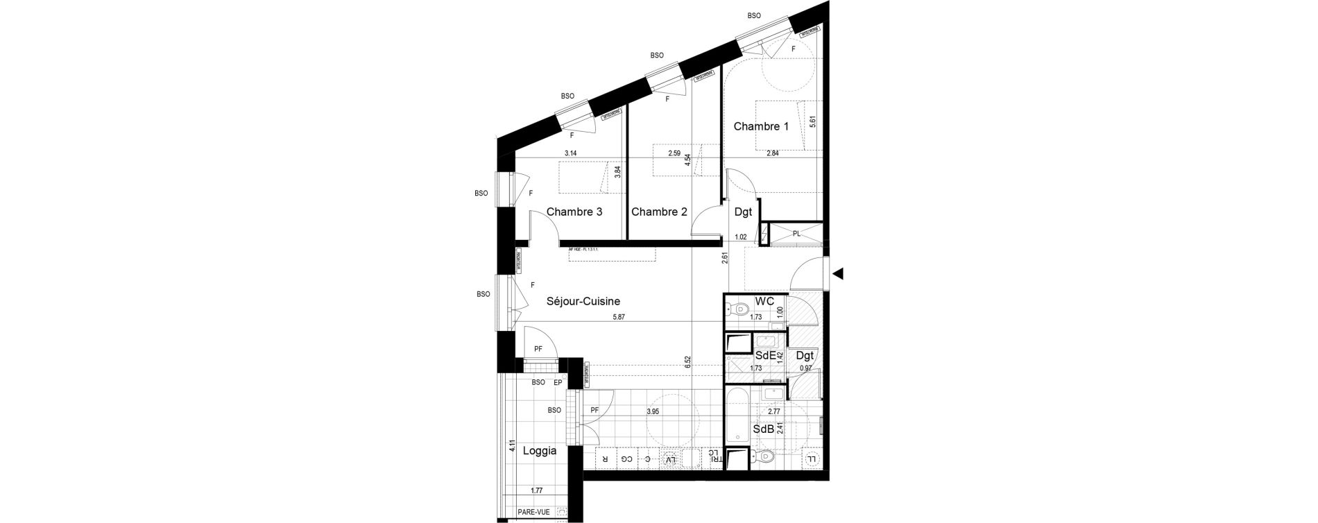 Appartement T4 de 84,30 m2 &agrave; Palaiseau Le central