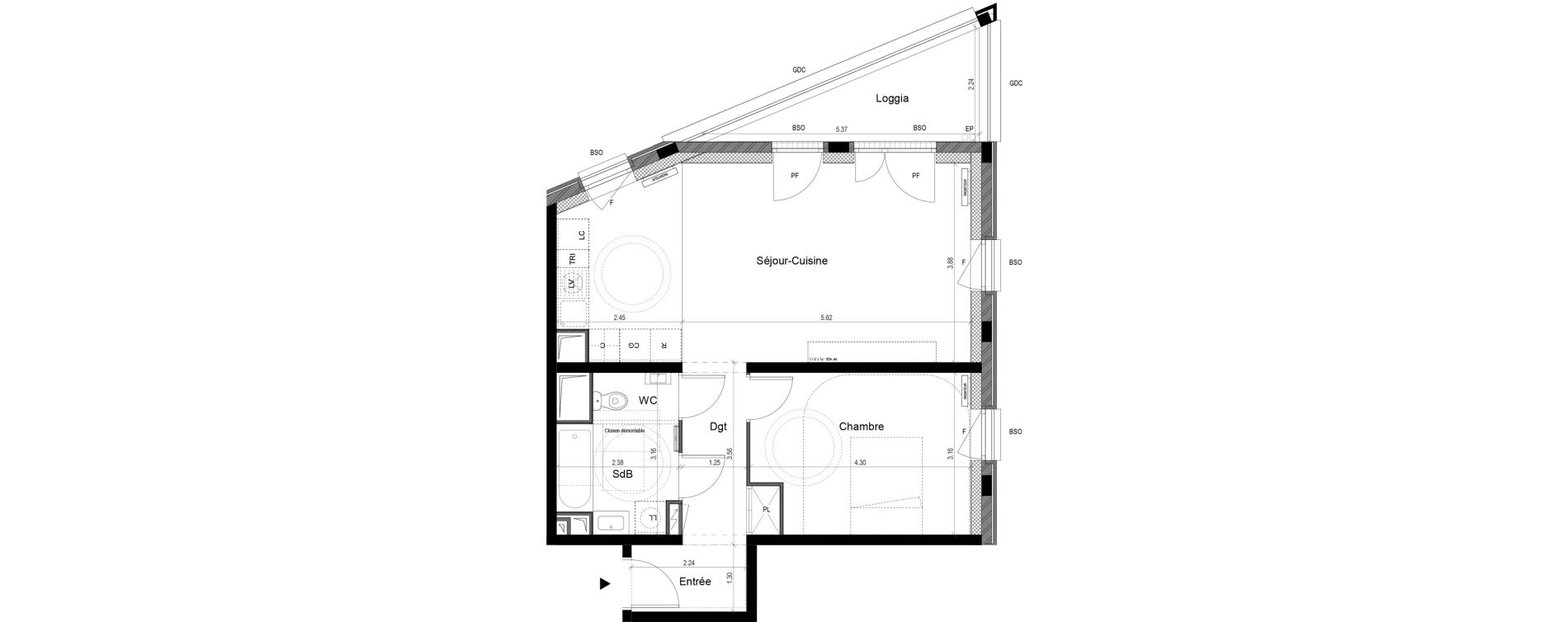 Appartement T2 de 56,90 m2 &agrave; Palaiseau Le central