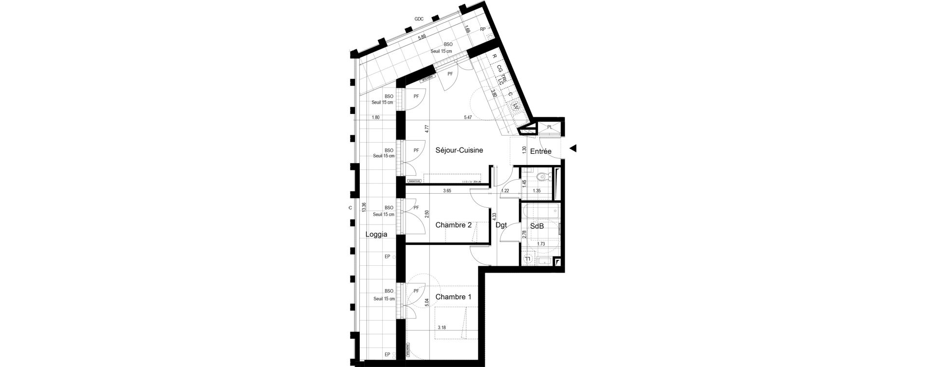 Appartement T3 de 65,20 m2 &agrave; Palaiseau Le central