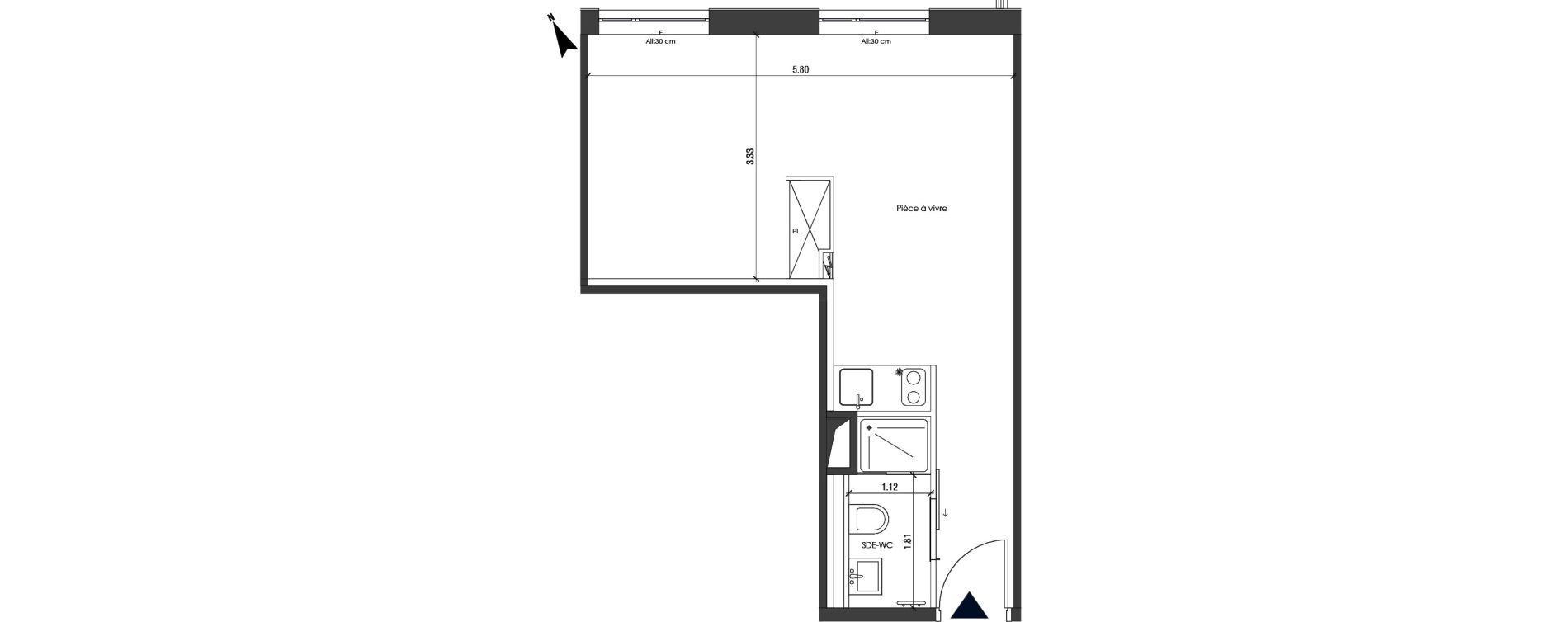 Appartement T1 bis de 29,18 m2 &agrave; Palaiseau Centre