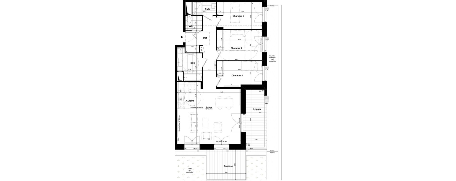 Appartement T4 de 82,90 m2 &agrave; Palaiseau Le central