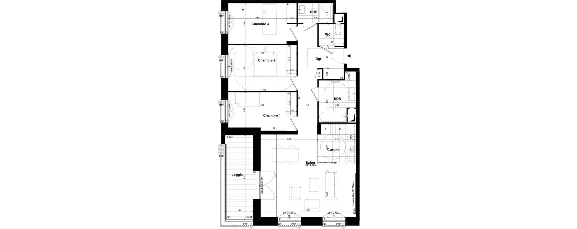 Appartement T4 de 82,90 m2 &agrave; Palaiseau Le central