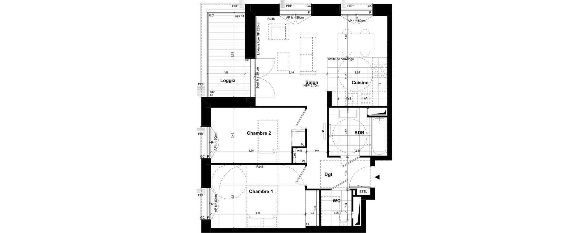 Appartement T3 de 58,88 m2 &agrave; Palaiseau Le central