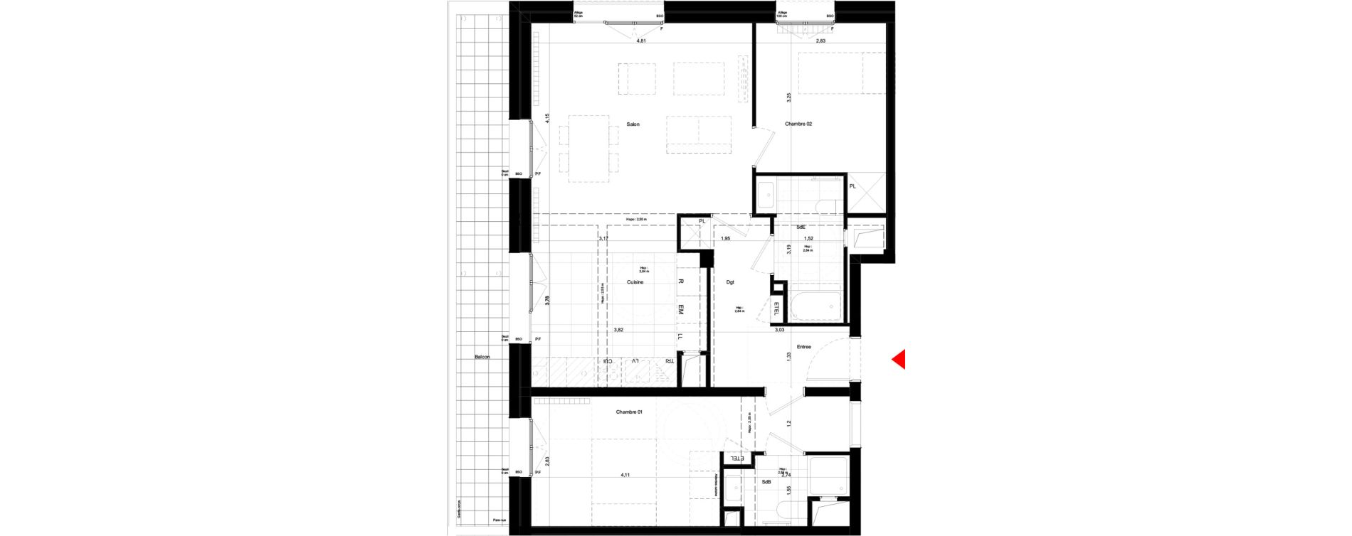 Appartement T3 de 73,92 m2 &agrave; Palaiseau Le central